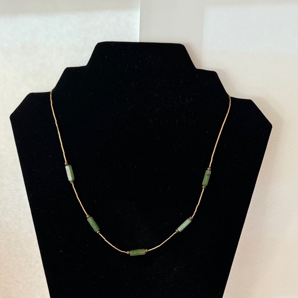 Beaded Necklace with Gold and Jade Accents